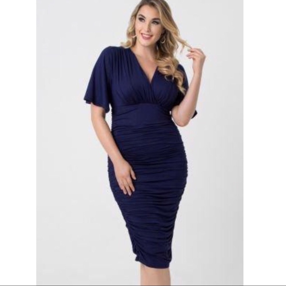 NWT Kiyonna Navy Rumor Ruched Dress
